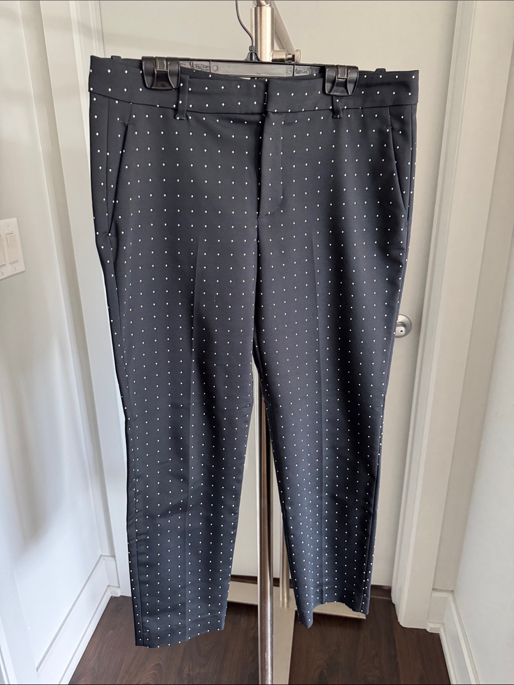 Zara Black Dress Pants with White Micro Dot Pattern